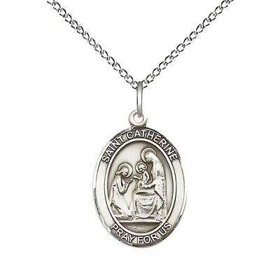 St. Catherine of Siena Sterling Silver Oval Medal Pendant with Sterling Silver Chain, Measures 3/4-inch tall by 1/2-inch wide, Bliss Manufacturing