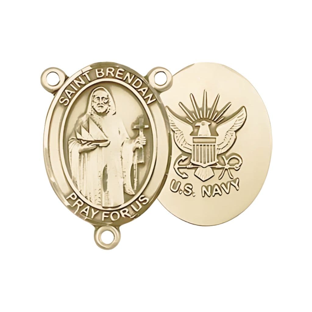 Bliss St. Brendan Navy Rosary Centerpiece in 14kt Gold,
