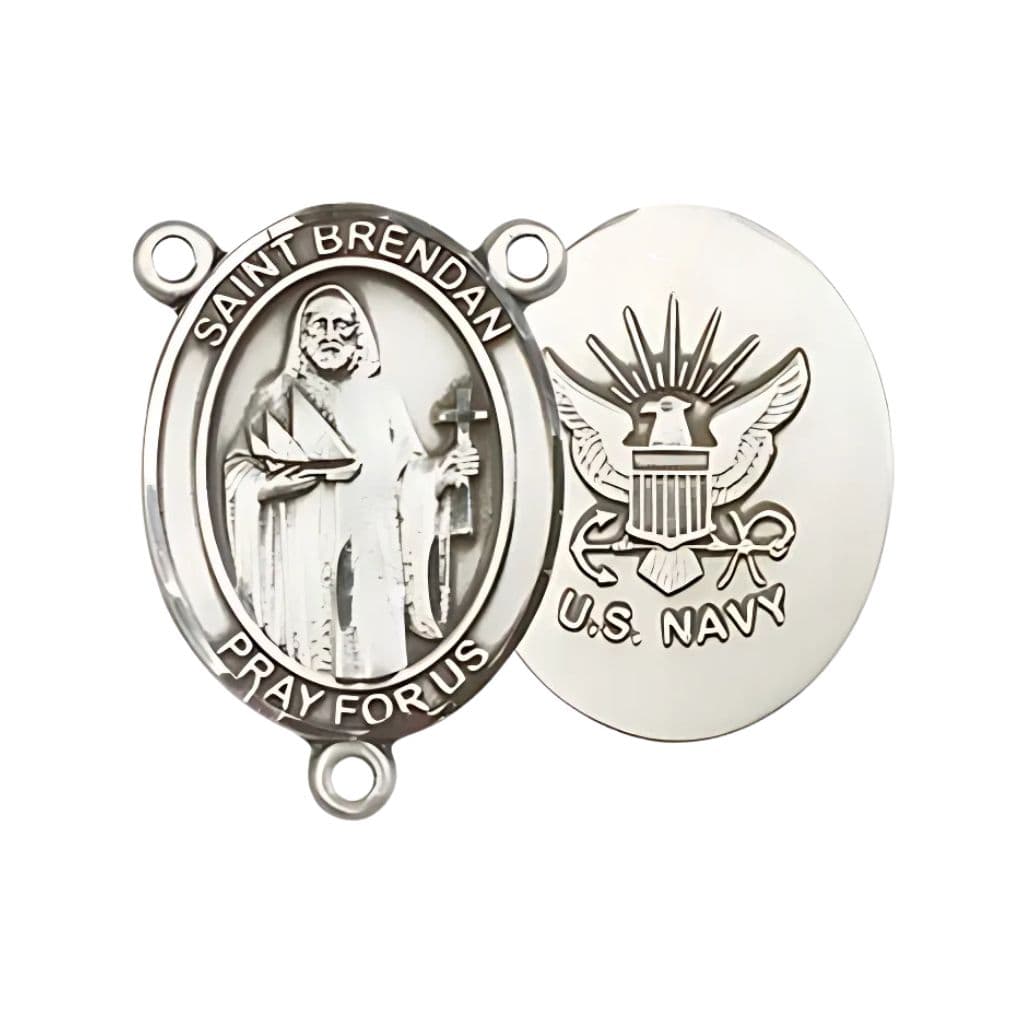 Bliss St. Brendan Navy Rosary Centerpiece in Sterling Silver,