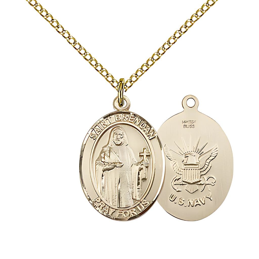 Bliss Navy St. Brendan Gold-filled Oval Medal Necklace with Gold-filled Chain 3/4-inch,