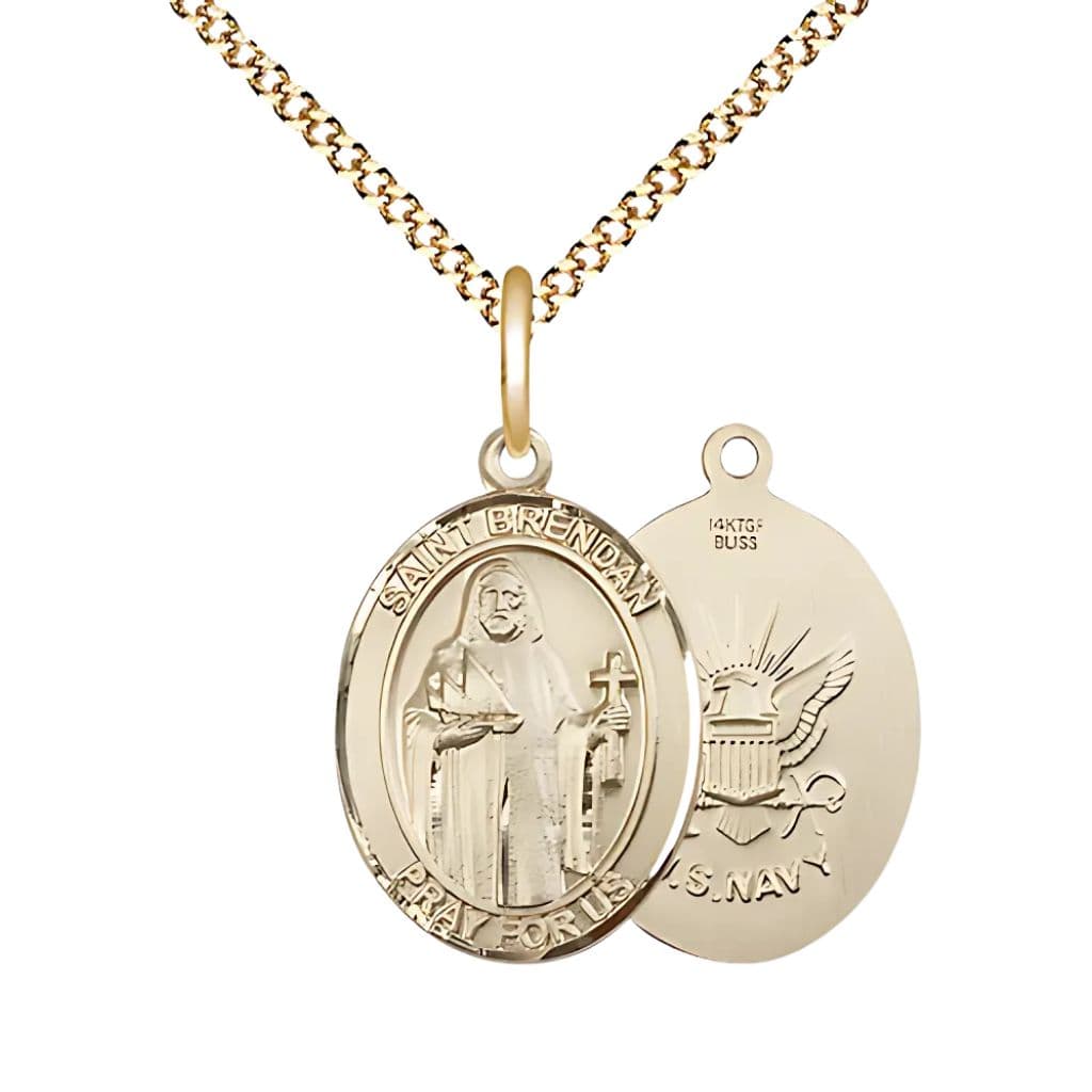 Bliss Navy St. Brendan Gold-filled Oval Medal Necklace with Plated Chain 3/4-inch,