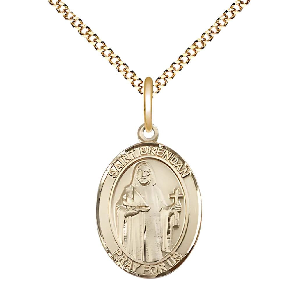 St. Brendan Gold-filled Oval Engravable Medal Necklace with Gold-plated Chain, 3/4-inch,