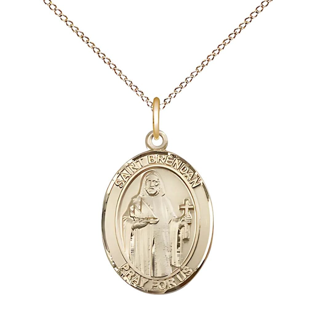 Bliss St. Brendan 14kt Gold Oval Medal with 14kt Chain, 3/4-inch, USA Made,