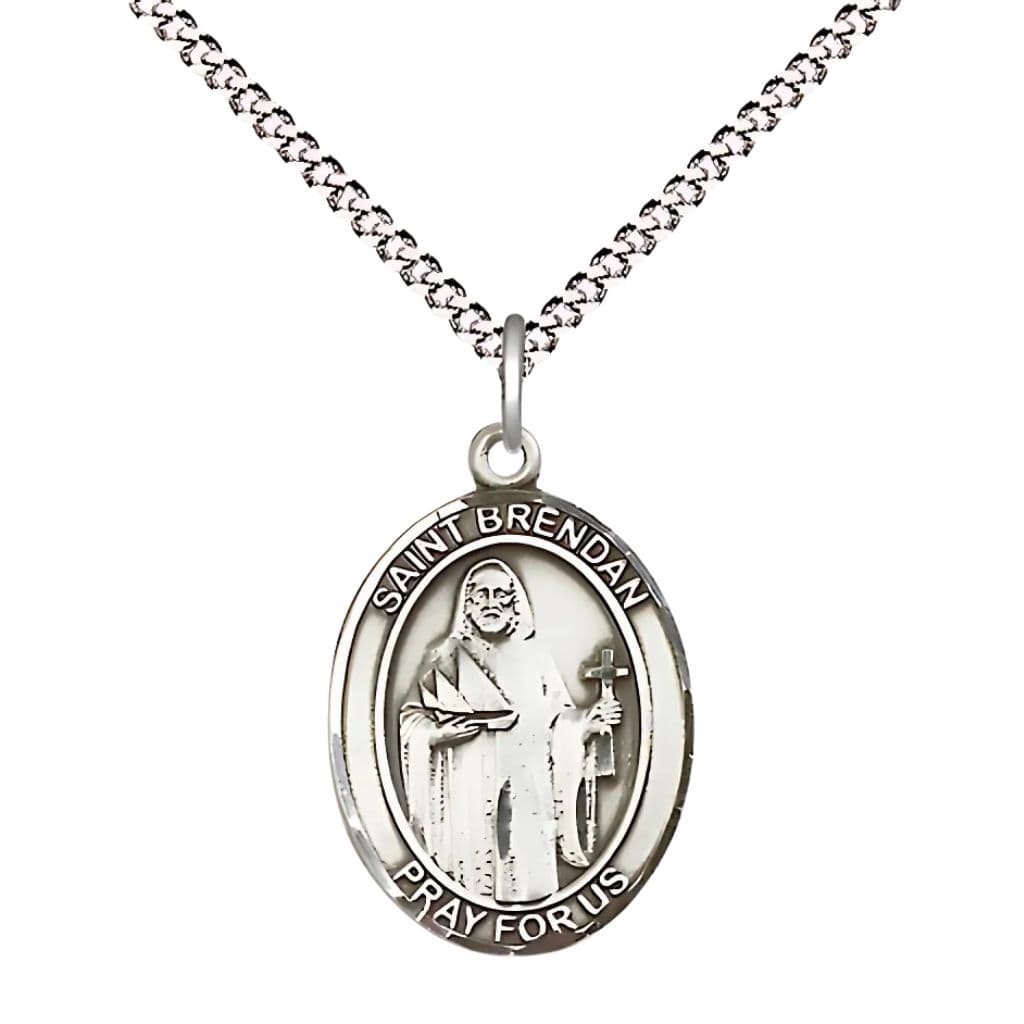 St. Brendan Sterling Silver Oval Engravable Medal Necklace with Plated Chain, 3/4-inch,