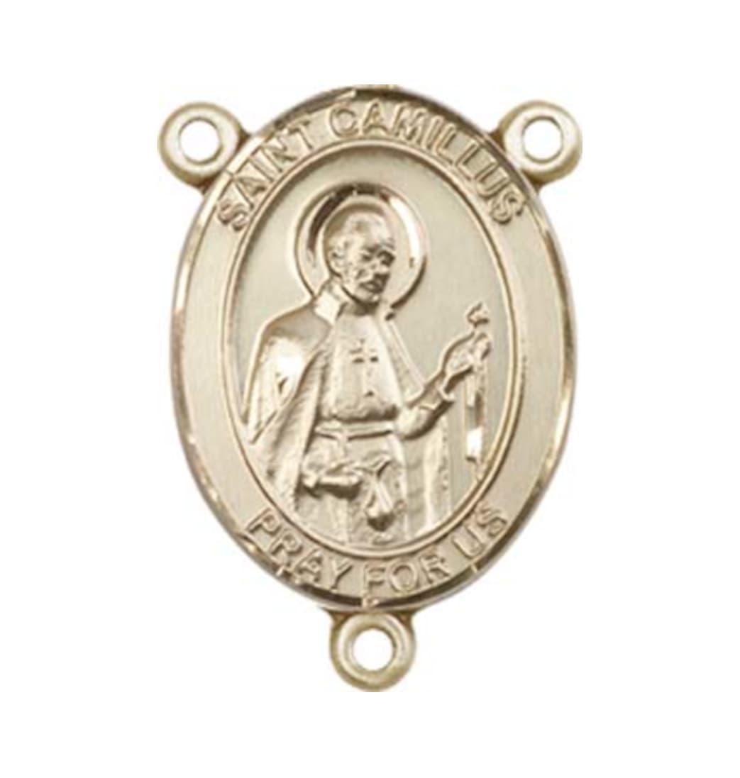 Bliss St Camillus of Lellis Engravable Gold Center Rosary Part,