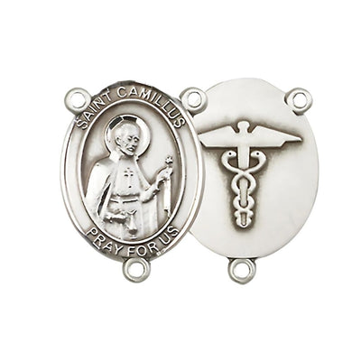 St Camillus of Lellis Nurse Center Rosary Part, 3/4-inch High, pewter / sterling silver / gold-filled, Bliss Manufacturing