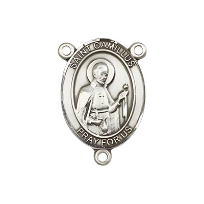 St Camillus of Lellis Engravable Center Rosary Part, pewter / sterling silver / gold-filled, Bliss Manufacturing