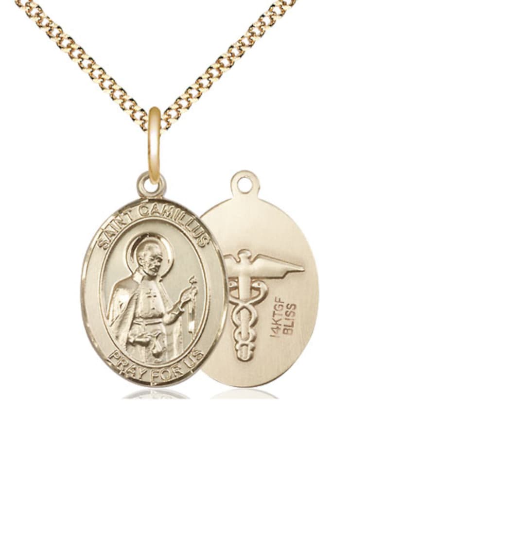 Bliss Medium St Camillus of Lellis with Nurse Symbol Gold-filled Medal with Plated Chain,