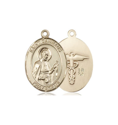 St Camillus of Lellis/Nurse Symbol on Back 14kt Gold Medium Medal, Bliss Manufacturing