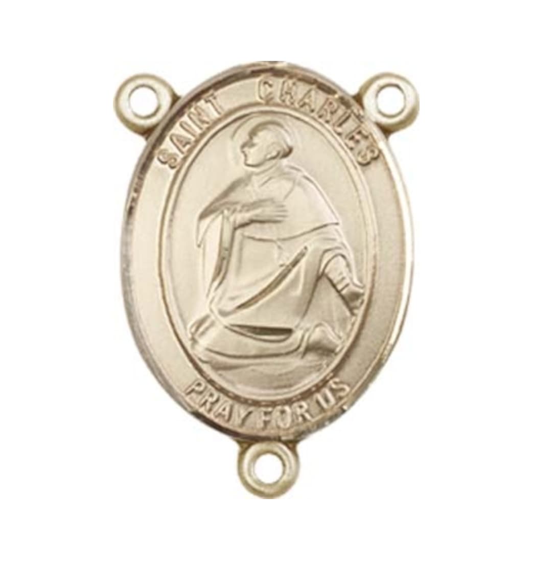 Bliss St Charles Borromeo Engravable Gold Center Rosary Part,