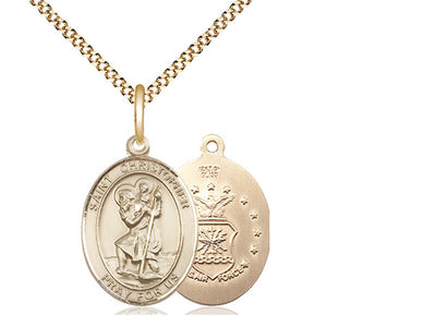 St. Christopher & Air Force Catholic Patron Saint Medal, gold-filled, Bliss Manufacturing