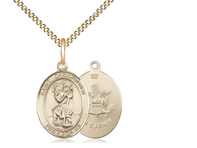 St. Christopher & Army Catholic Patron Saint Medal, gold-filled, Bliss Manufacturing