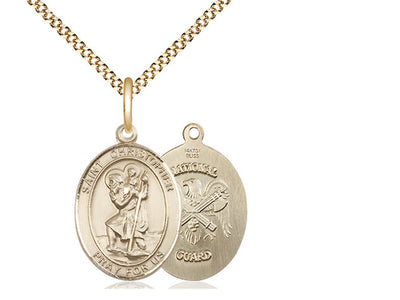 St. Christopher & National Guard Catholic Saint Oval Medal, gold-filled, Bliss Manufacturing