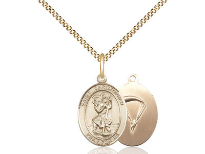 St. Christopher & Paratrooper Catholic Saint Medal, gold-filled, Bliss Manufacturing