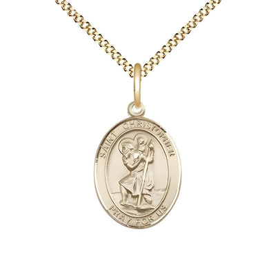 St. Christopher 14kt Gold-filled Oval Medal Pendant with Gold-plated Chain, Measures 3/4-inch tall by 1/2-inch wide, Bliss Manufacturing