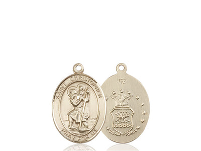 St. Christopher & Air Force Catholic Patron Saint Medal, 14kt gold, Bliss Manufacturing