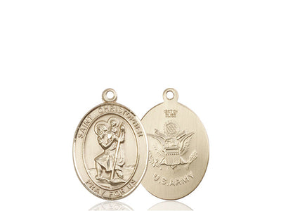 St. Christopher & Army Catholic Patron Saint Medal, 14kt gold, Bliss Manufacturing
