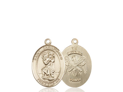 St. Christopher & National Guard Catholic Saint Oval Medal, 14kt gold, Bliss Manufacturing