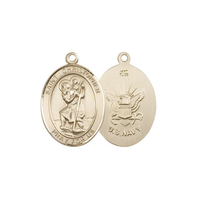 St. Christopher and U.S. Navy Emblem 14kt Gold Medal, 3/4-inch, Bliss Manufacturing