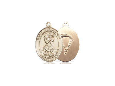 St. Christopher & Paratrooper Catholic Saint Medal, 14kt gold, Bliss Manufacturing