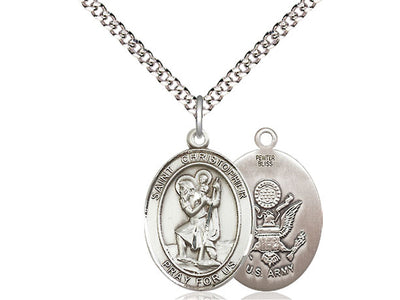 St. Christopher & Army Catholic Patron Saint Medal, pewter, Bliss Manufacturing