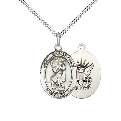 St, Christopher and U.S. Navy Emblem Pewter Medal with Plated Chain, 3/4-inch, Bliss Manufacturing