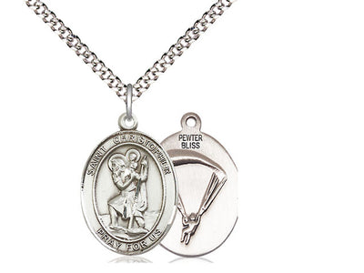 St. Christopher & Paratrooper Catholic Saint Medal, pewter, Bliss Manufacturing