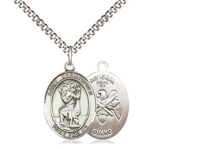 St. Christopher & National Guard Catholic Saint Oval Medal, sterling silver, Bliss Manufacturing