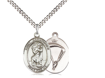 St. Christopher & Paratrooper Catholic Saint Medal, sterling silver, Bliss Manufacturing