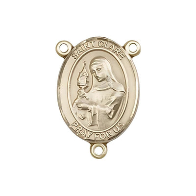 St Clare of Assisi Engravable Gold Center Rosary Part, Bliss Manufacturing