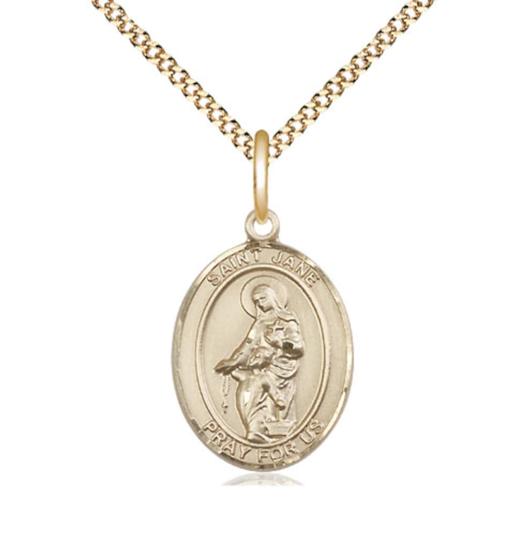 Bliss St Jane of Valois Gold Filled Oval Medium Medal Necklace with Plated Chain,