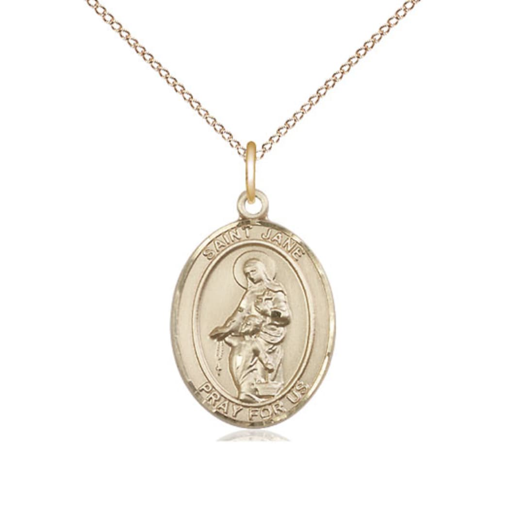 Bliss St Jane of Valois Gold Filled Oval Medium Medal Necklace with Gold-filled  Chain,