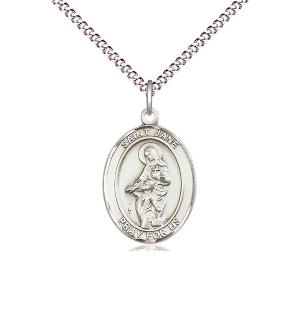 Bliss St Jane of Valois Pewter Oval Medium Medal Necklace with 18-in Chain