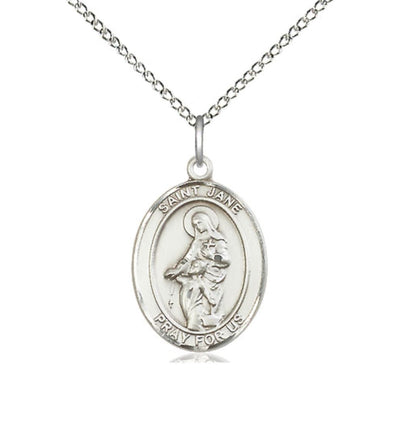 St Jane of Valois Sterling Silver Oval Medium Medal Necklace with Sterling Chain, Bliss Manufacturing