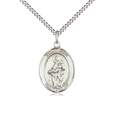 St Jane of Valois Sterling Silver Oval Medium Medal Necklace with Plated Chain, Bliss Manufacturing