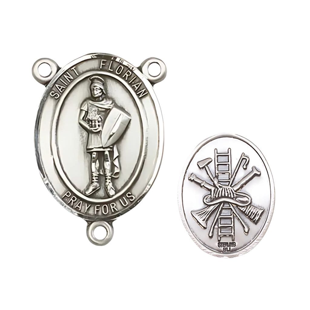Fire Fighter St. Florian Engravable Sterling Silver Center Rosary Part, 3/4-inch, Bliss USA,