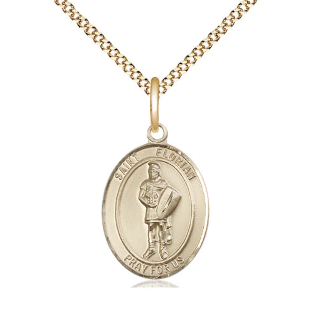 Bliss Medium Gold-filled St Florian Catholic Patron Saint Medal with Chain,