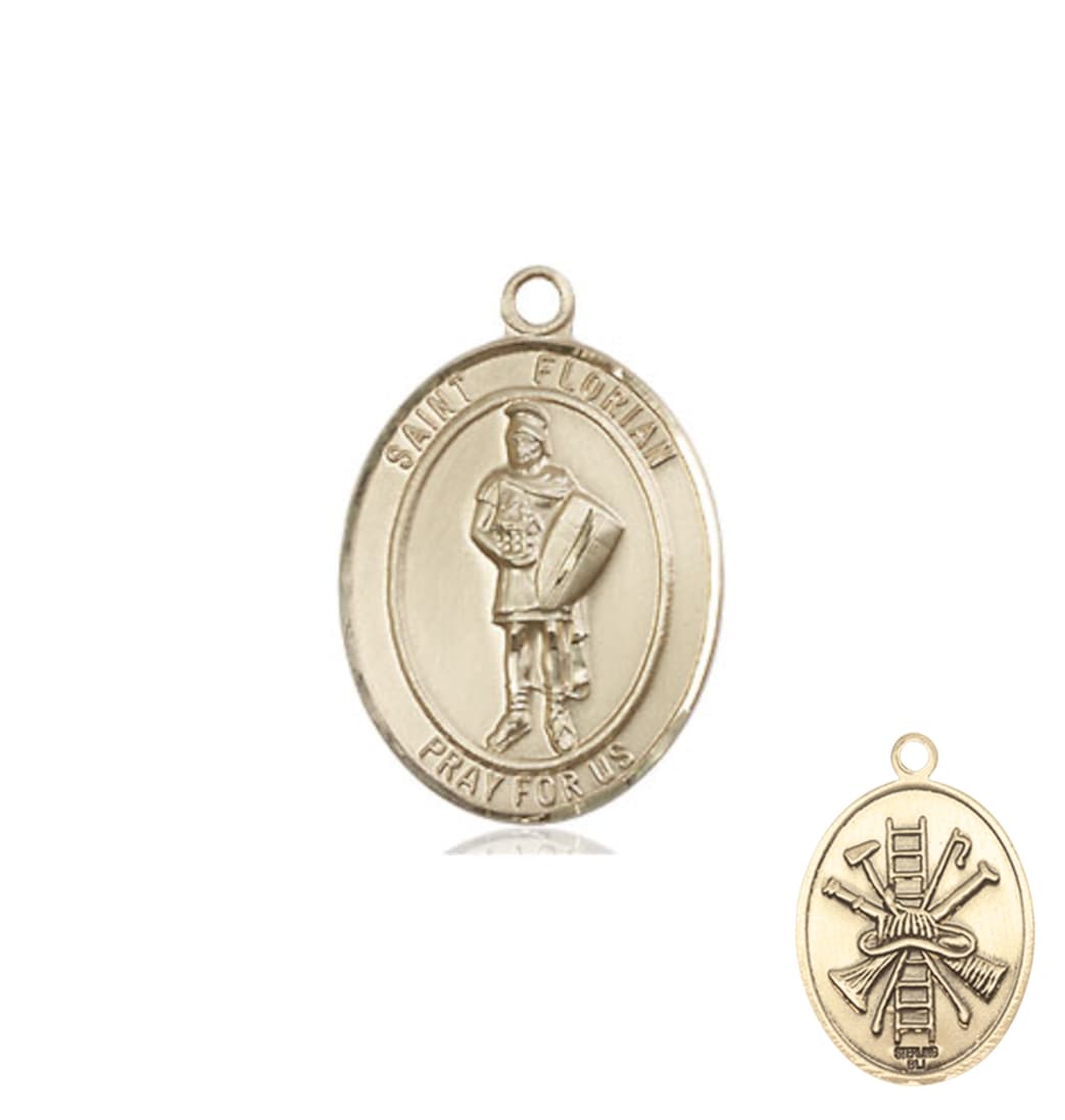 Bliss St Florian w/ Fire Gear on the Back 14kt Gold Medium Medal,