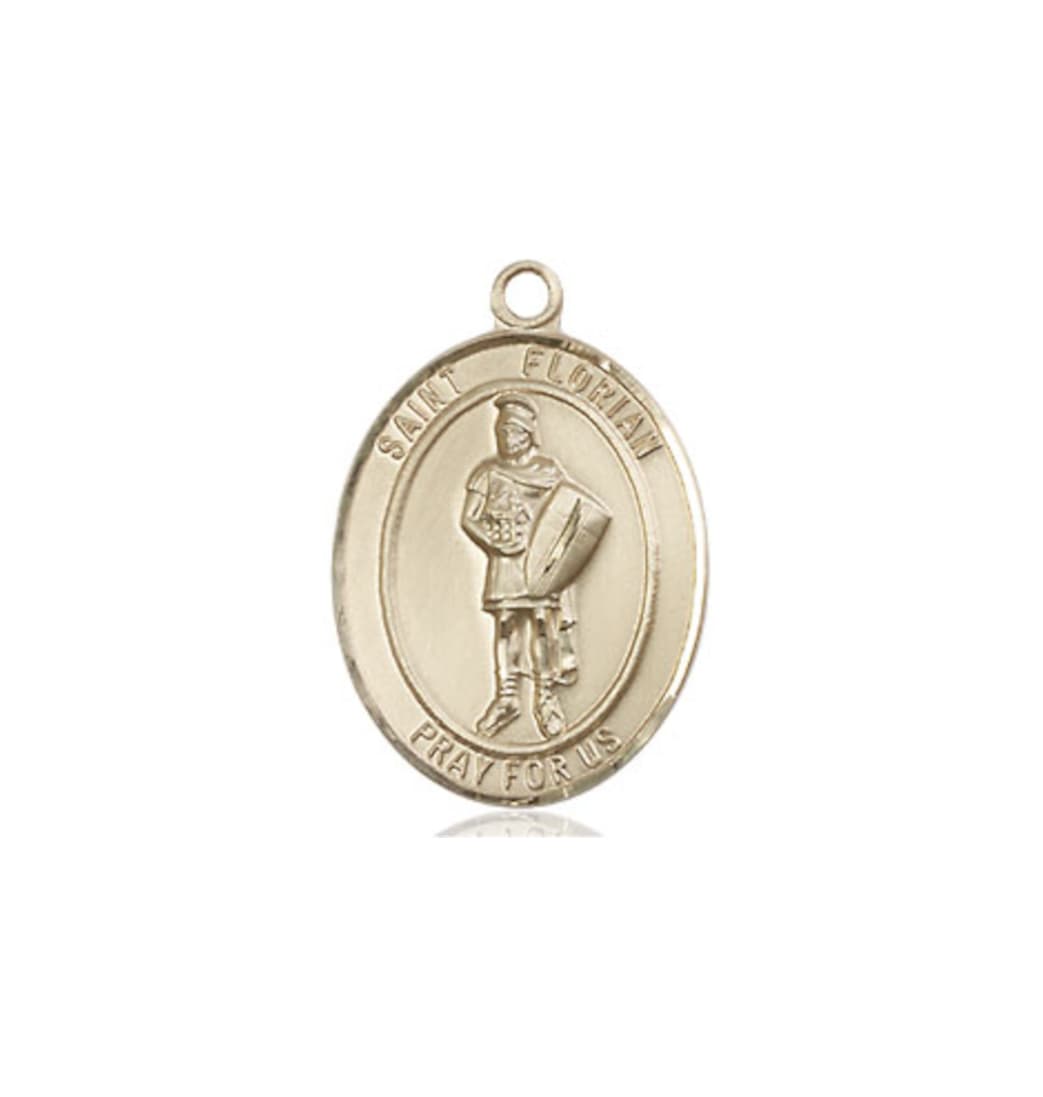 Bliss Medium 14kt Gold St Florian Firefighter Medal with Ladder, Hat and Fire Gear on the Back,