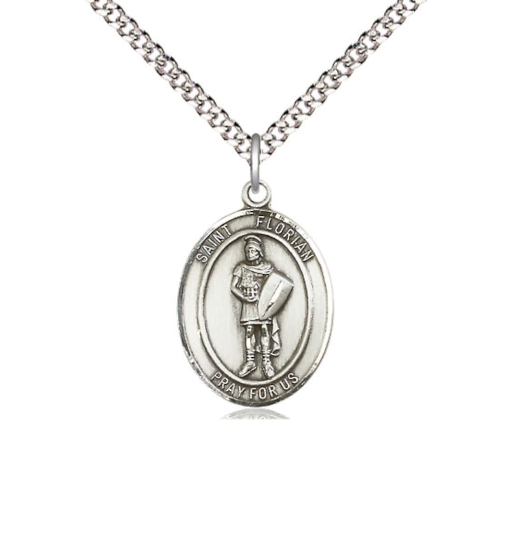 Bliss Medium Pewter St Florian Catholic Patron Saint Medal with Chain,