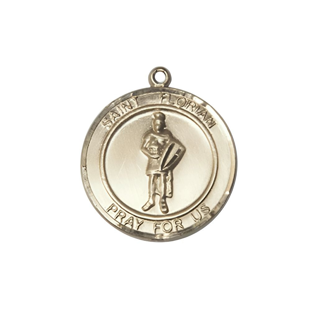 Bliss St. Florian 14kt Gold Round Medal, Medal Medal Measures 3/4-inch tall by 5/8-inch wide
