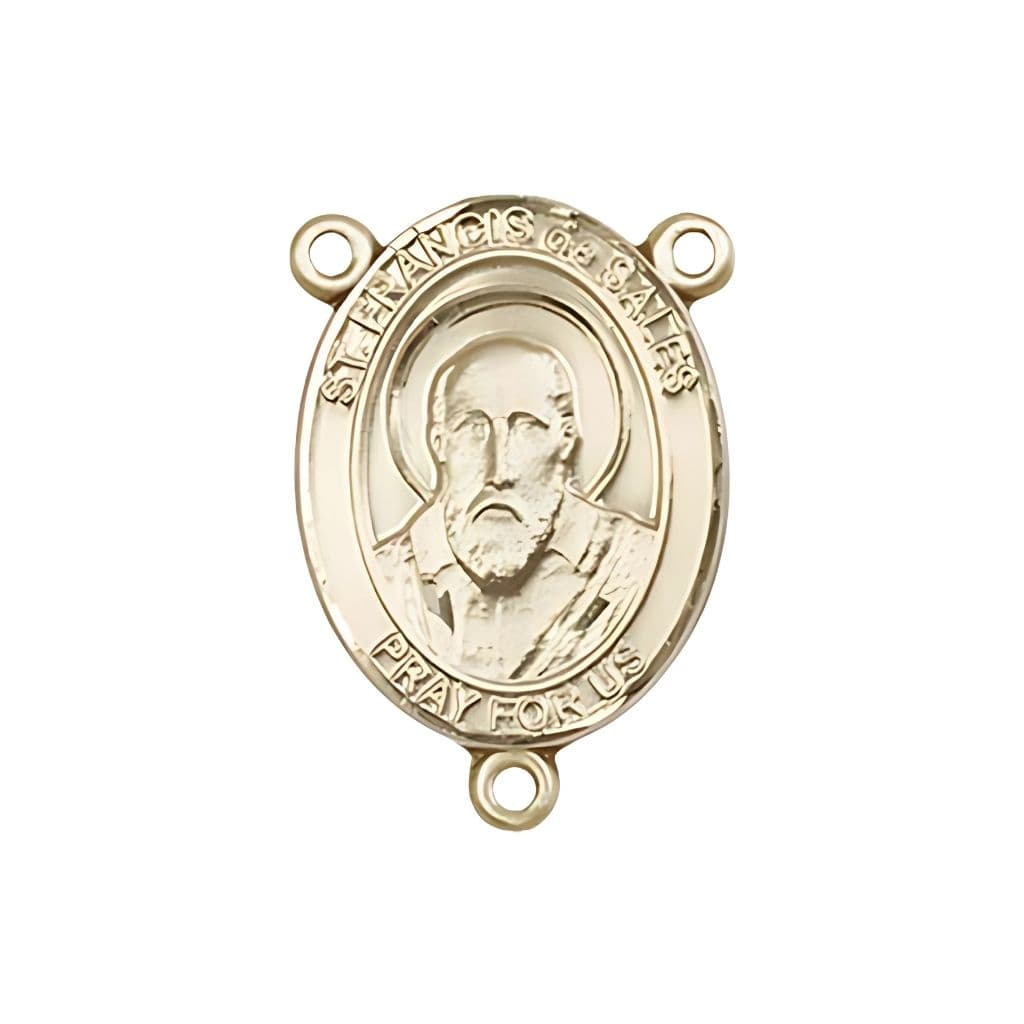 Bliss St Francis de Sales Engravable Center Rosary Part in 14kt Gold,