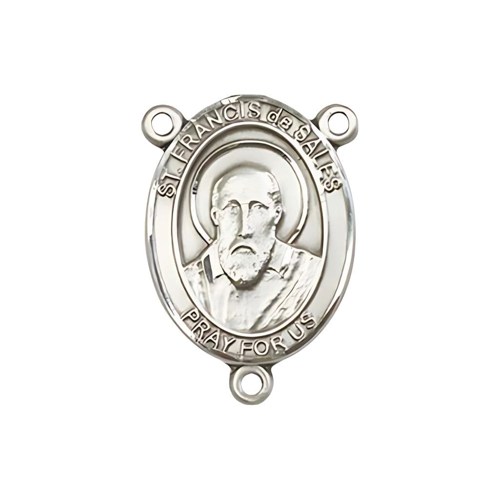 Bliss St Francis de Sales Engravable Center Rosary Part in Pewter,