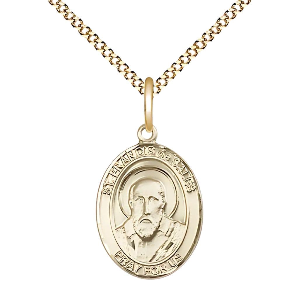 Bliss St. Francis de Sales Gold-filled Oval Engravable Medal Necklace with Plated Chain, 3/4-inch,