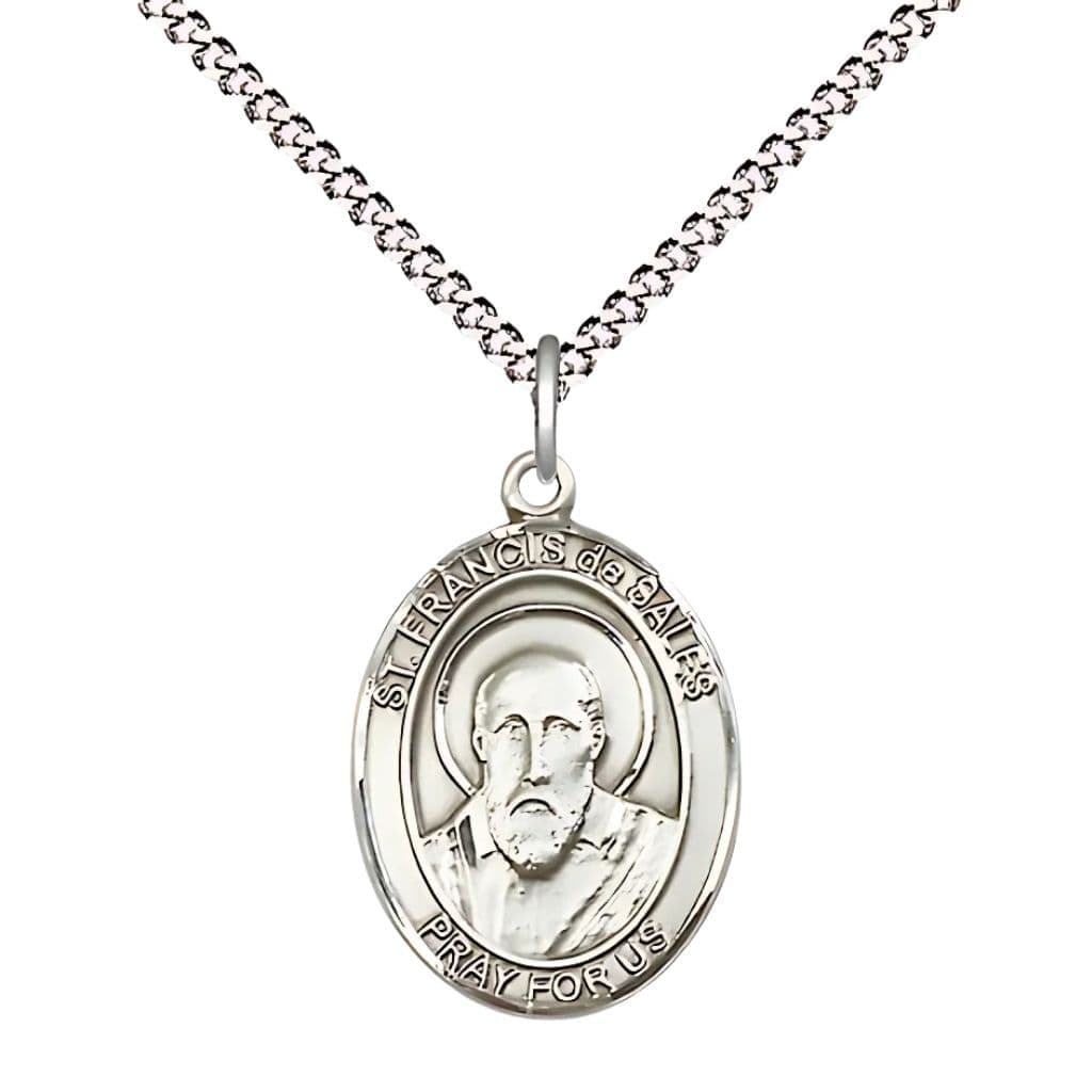 St. Francis de Sales Pewter Oval Engravable Medal Necklace, 3/4-inch,