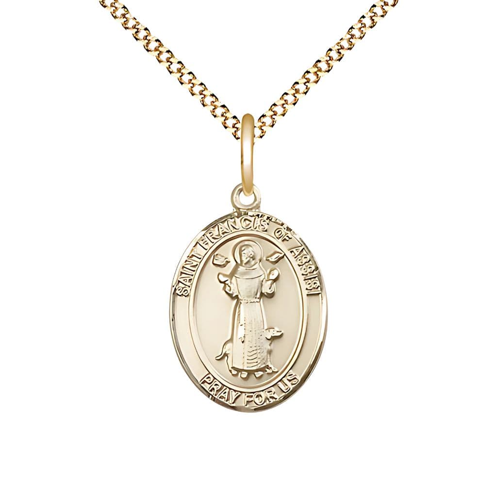 St. Francis of Assisi Gold-filled Oval Medal with Gold-plated Chain from Bliss, Measures Measures 3/4-inch tall by 1/2-inch wide