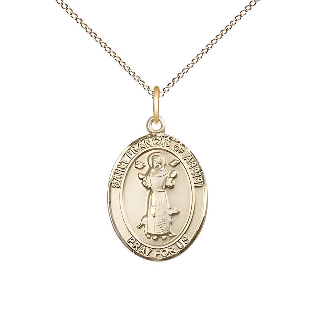 St. Francis of Assisi Gold-filled Oval Medal with Gold-filled Chain from Bliss, Measures Measures 3/4-inch tall by 1/2-inch wide