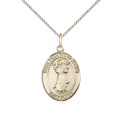 St. Francis of Assisi Gold-filled Oval Medal with Gold-filled Chain from, Measures Measures 3/4-inch tall by 1/2-inch wide, Bliss Manufacturing