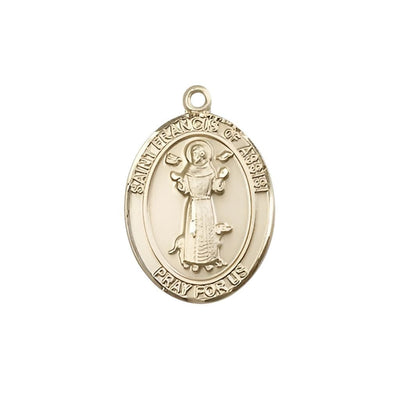St. Francis of Assisi 14kt Gold Oval Medal, Measures 3/4-inch tall by 1/2-inch wide, Bliss Manufacturing