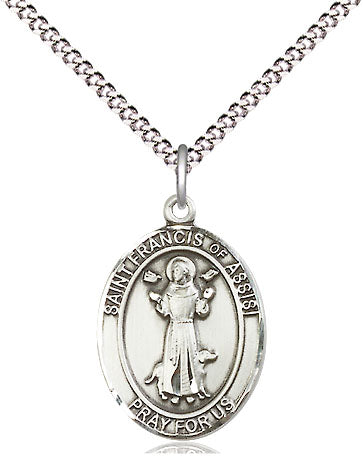 Bliss Manufacturing Pewter St Francis of Assisi Pendant on a 18 inch Light Rhodium Light Curb Chain